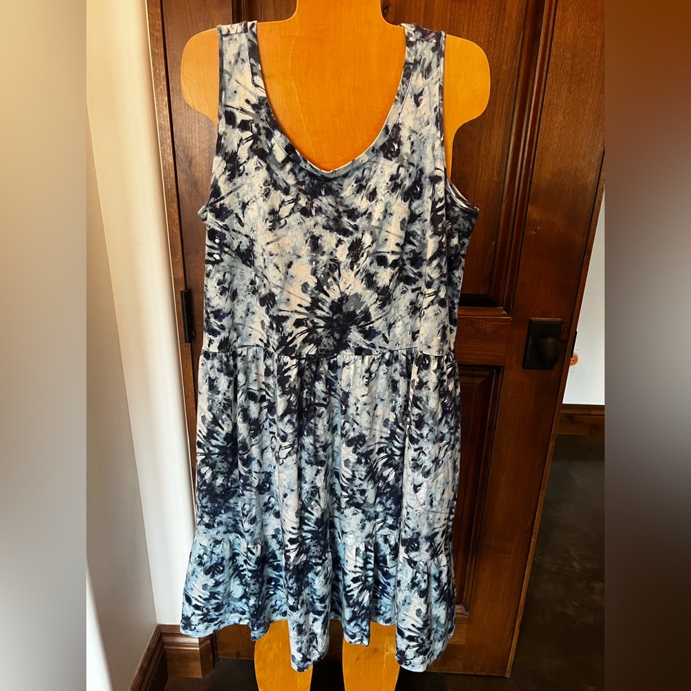 Dress Logo sleeveless LP blue white abstract tie dye dropped waist